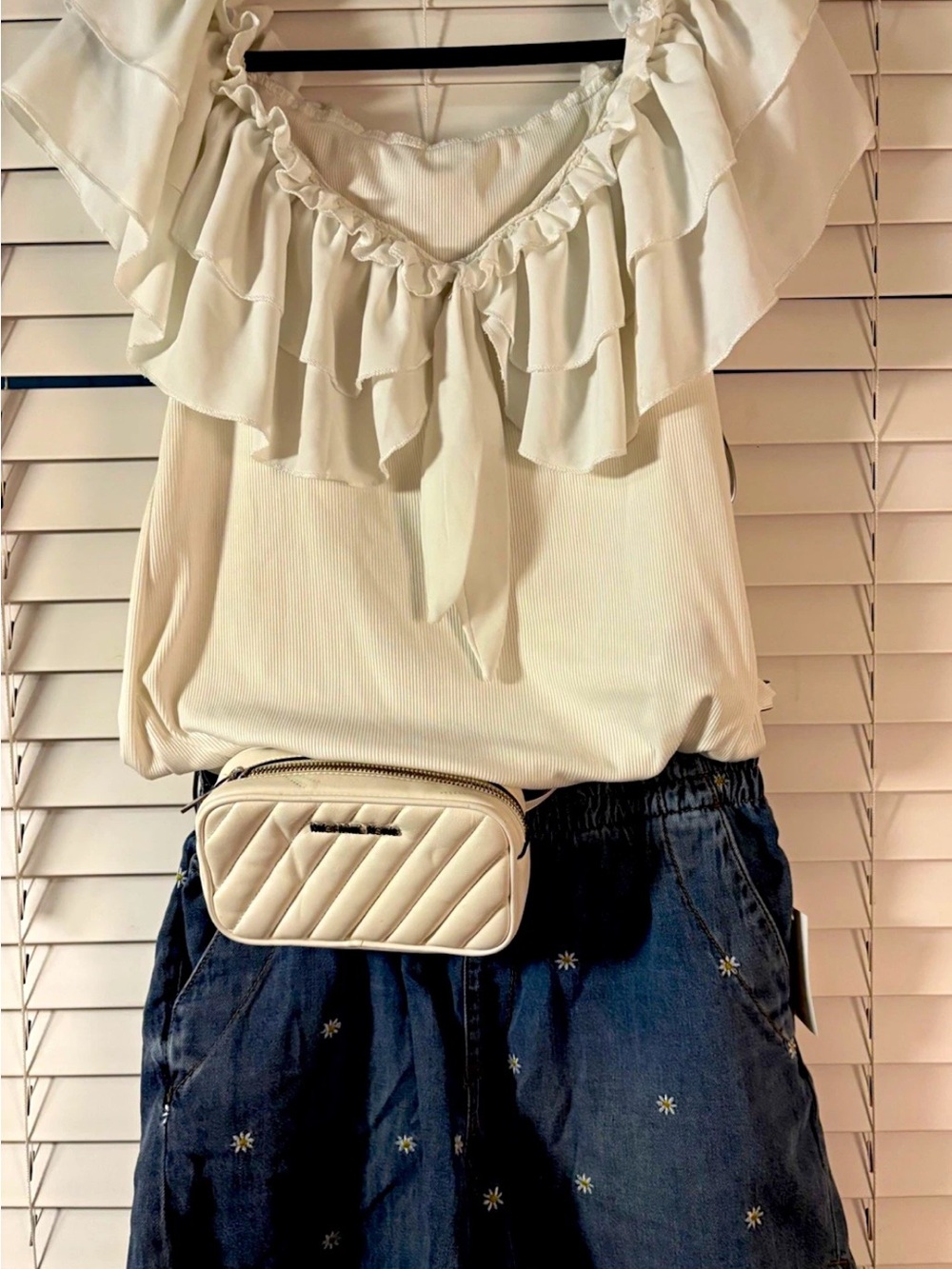 SHEIN Curve White Off Shoulder Ruffle Sleeve Knit Blouse Top Size 1XL